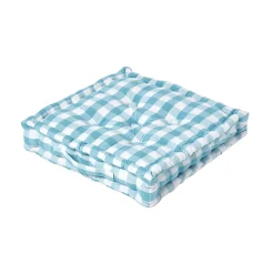 Coussin de sol bleu à  grands carreaux vichy, 50 x 50 cm - HOMESCAPES