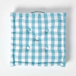 Coussin de sol bleu à  grands carreaux vichy, 50 x 50 cm - HOMESCAPES