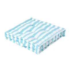 Coussin de sol bleu - grandes rayures - 40 x 40 cm - HOMESCAPES