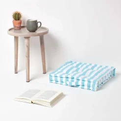 Coussin de sol bleu - grandes rayures - 40 x 40 cm - HOMESCAPES
