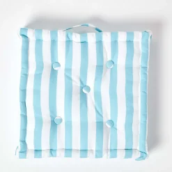 Coussin de sol bleu - grandes rayures - 40 x 40 cm - HOMESCAPES