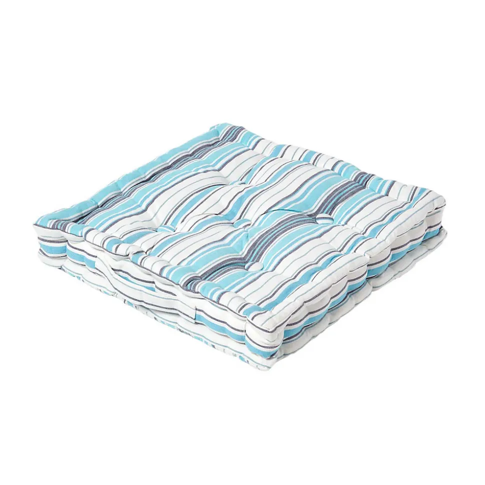 Coussin de sol bleu - rayure new england - 40 x 40 cm - HOMESCAPES