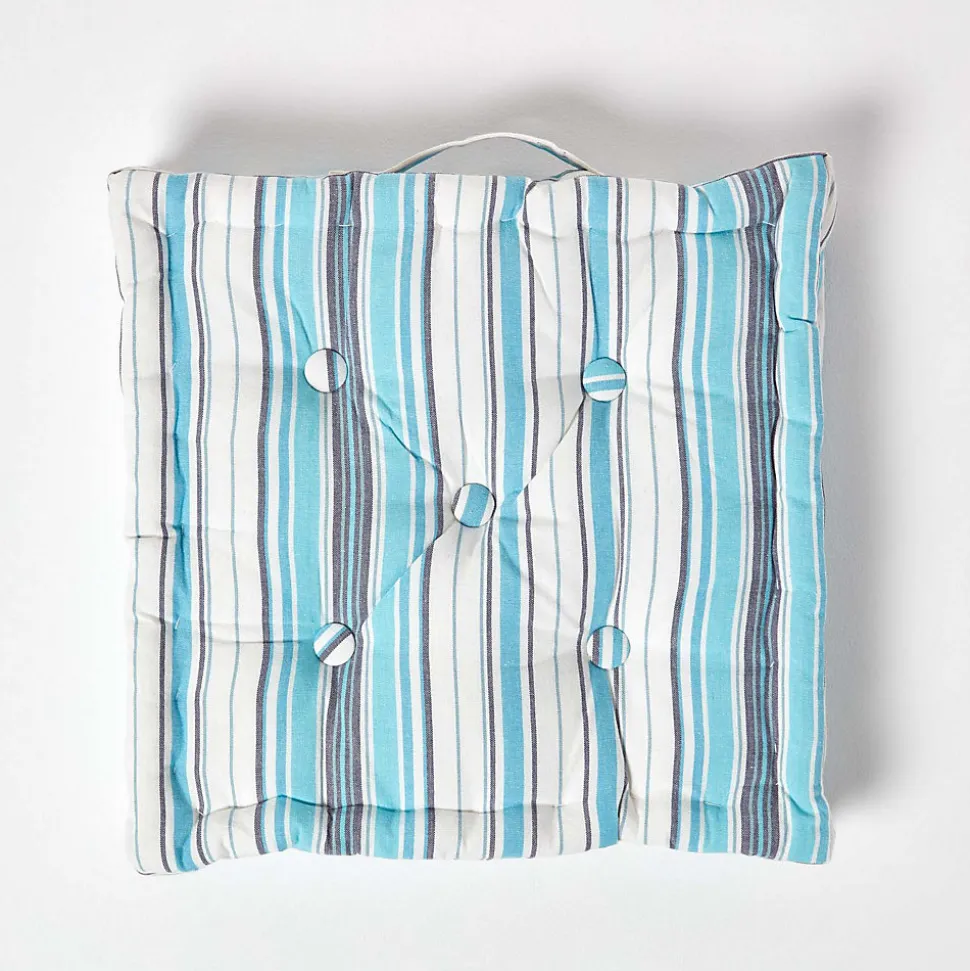 Coussin de sol bleu - rayure new england - 40 x 40 cm - HOMESCAPES