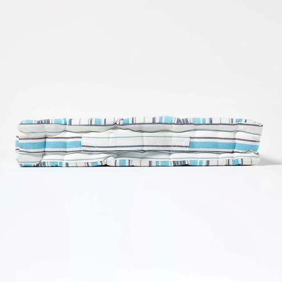 Coussin de sol bleu - rayure new england - 40 x 40 cm - HOMESCAPES