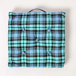 Coussin de sol bleu - tartan écossais - 50 x 50 cm - HOMESCAPES