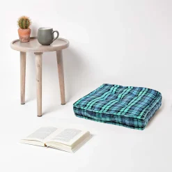 Coussin de sol bleu - tartan écossais - 40 x 40 cm - HOMESCAPES