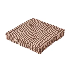 Coussin de sol chocolat - fines rayures beige - 50 x 50 cm - HOMESCAPES