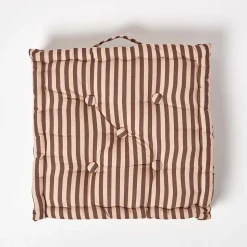 Coussin de sol chocolat - fines rayures beige - 50 x 50 cm - HOMESCAPES