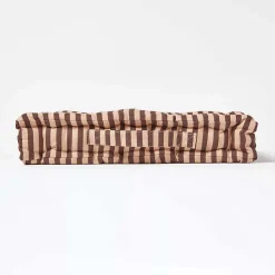 Coussin de sol chocolat - fines rayures beige - 50 x 50 cm - HOMESCAPES
