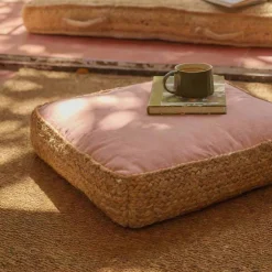 Coussin de sol en tissu et jute 40x40cm