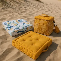 Coussin de sol en tissu jaune 40x40cm