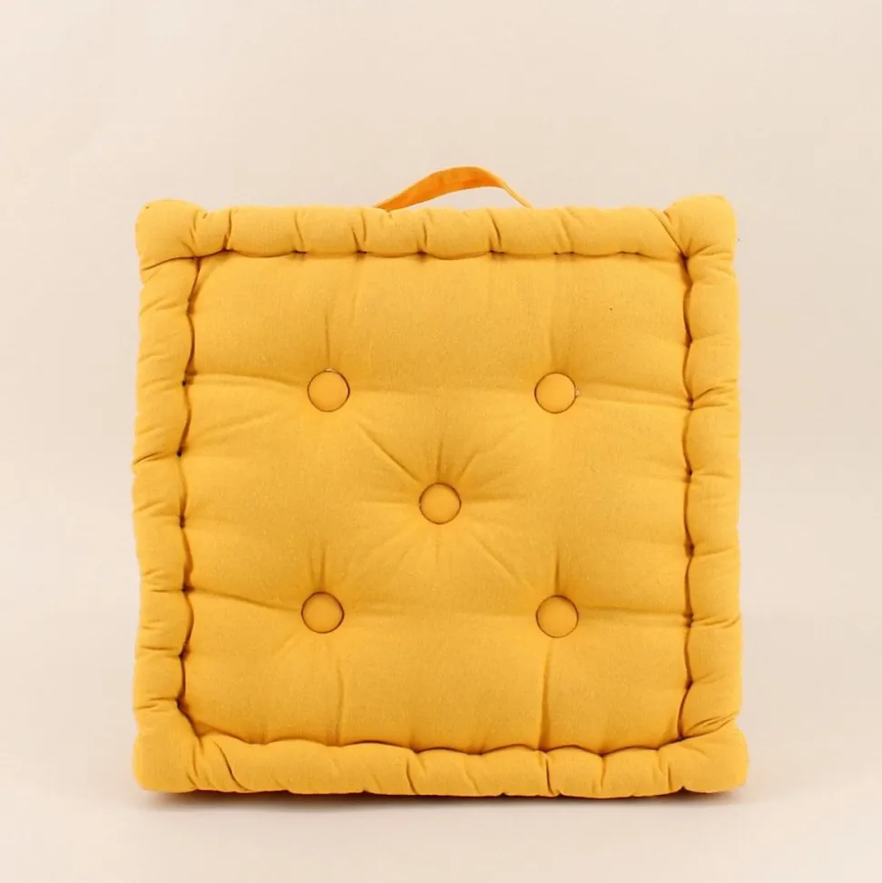 Coussin de sol en tissu jaune 40x40cm