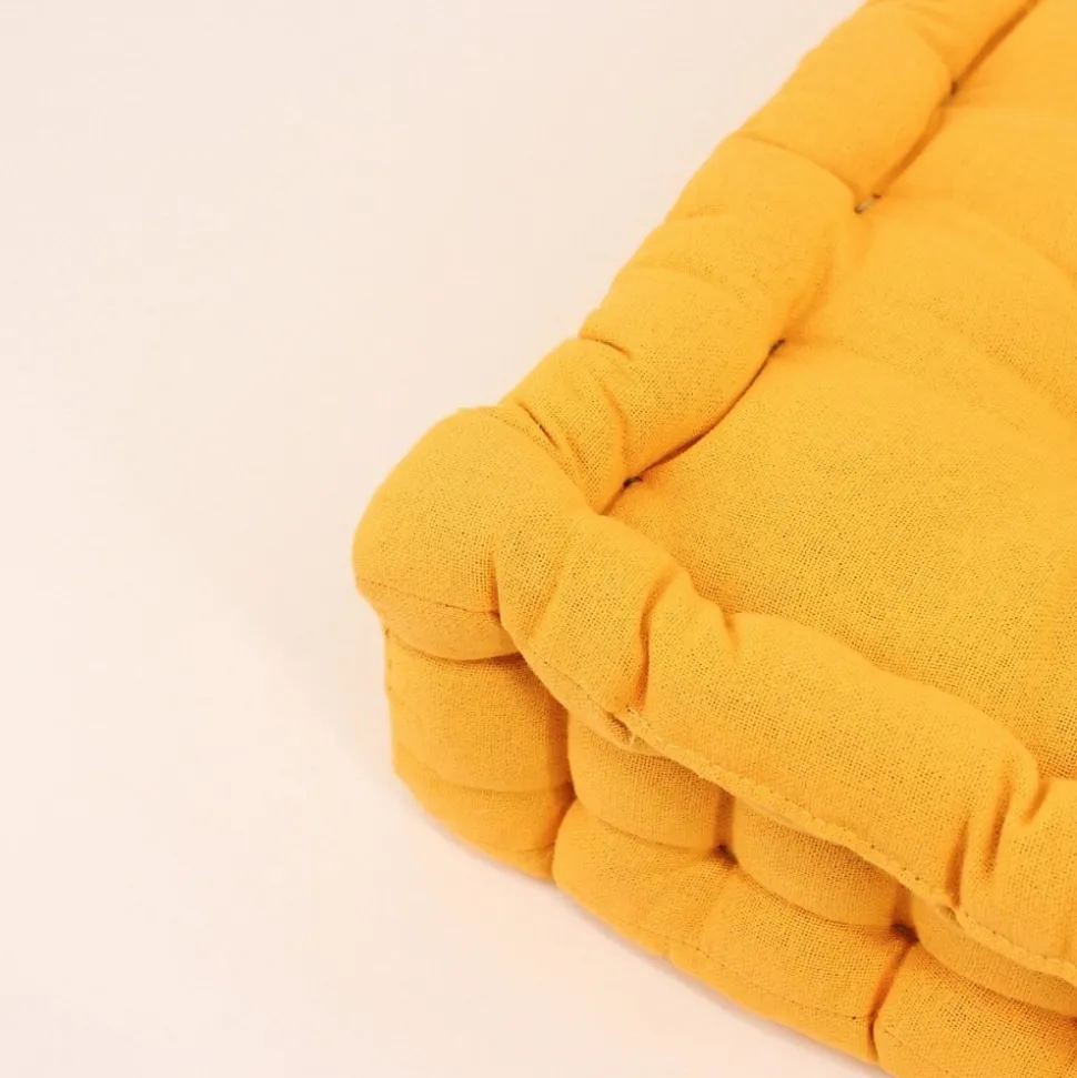 Coussin de sol en tissu jaune 40x40cm