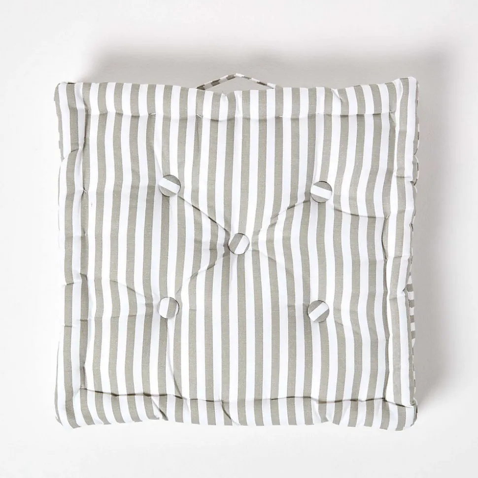 Coussin de sol gris - fines rayures - 40 x 40 cm - HOMESCAPES
