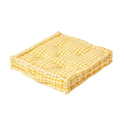 Coussin de sol jaune - carreaux vichy - 50 x 50 cm - HOMESCAPES