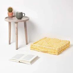 Coussin de sol jaune - carreaux vichy - 50 x 50 cm - HOMESCAPES