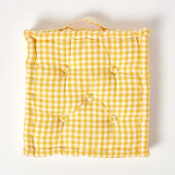 Coussin de sol jaune - carreaux vichy - 50 x 50 cm - HOMESCAPES