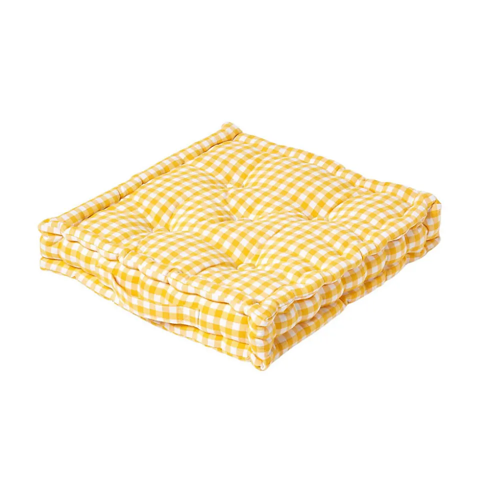 Coussin de sol jaune - carreaux vichy - 40 x 40 cm - HOMESCAPES