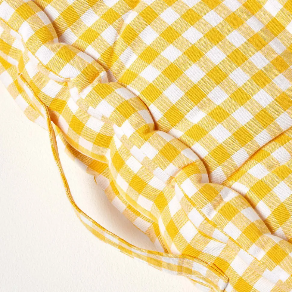 Coussin de sol jaune - carreaux vichy - 40 x 40 cm - HOMESCAPES