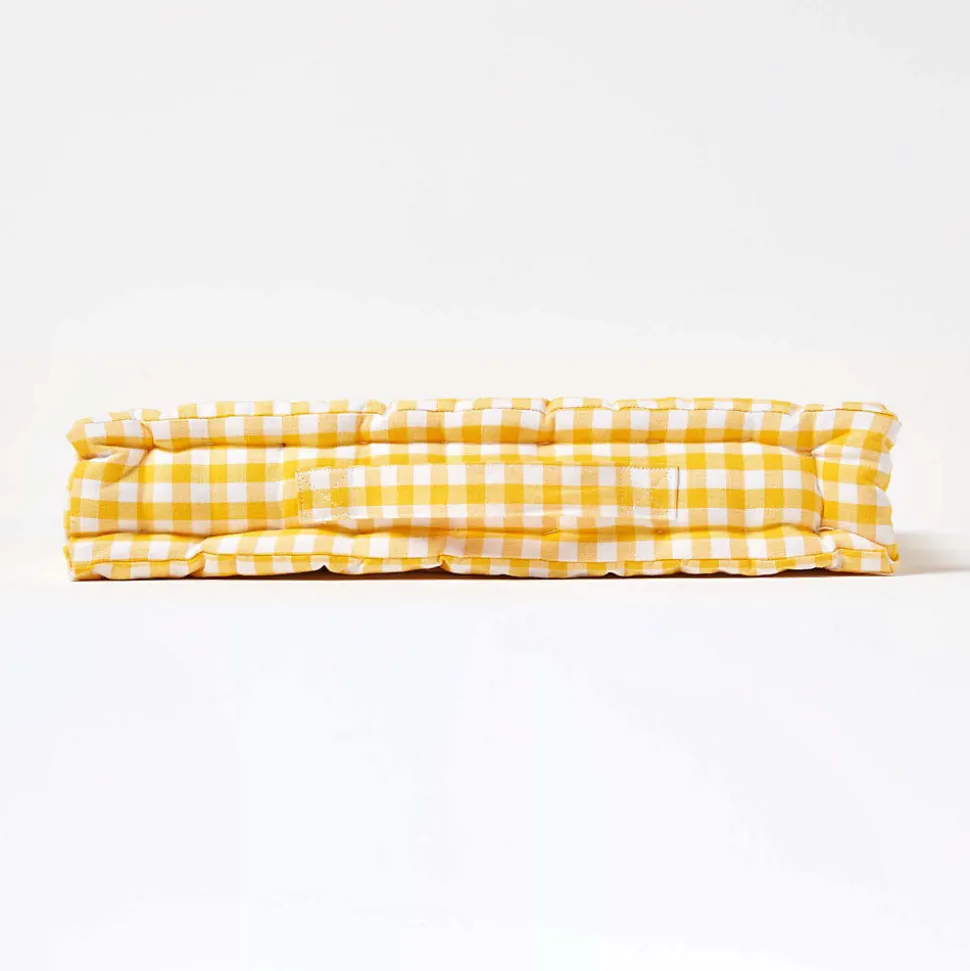 Coussin de sol jaune - carreaux vichy - 40 x 40 cm - HOMESCAPES