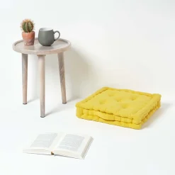 Coussin de sol jaune - rajput tissé main - HOMESCAPES