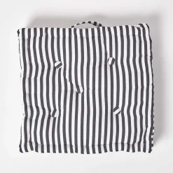 Coussin de sol noir - fines rayures - 40 x 40 cm - HOMESCAPES