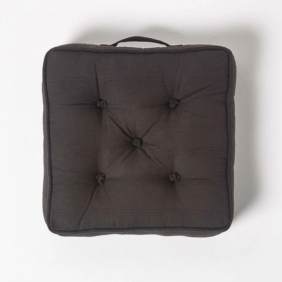Coussin de sol noir - rajput tissé main - HOMESCAPES
