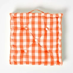 Coussin de sol orange à grands carreaux vichy, 40 x 40 cm - HOMESCAPES