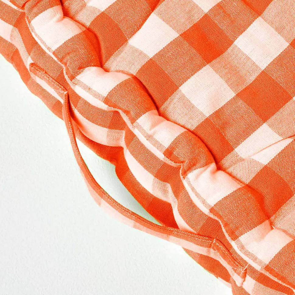 Coussin de sol orange à grands carreaux vichy, 40 x 40 cm - HOMESCAPES
