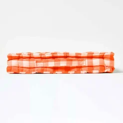 Coussin de sol orange à grands carreaux vichy, 40 x 40 cm - HOMESCAPES