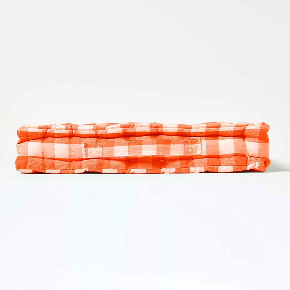 Coussin de sol orange à grands carreaux vichy, 40 x 40 cm - HOMESCAPES