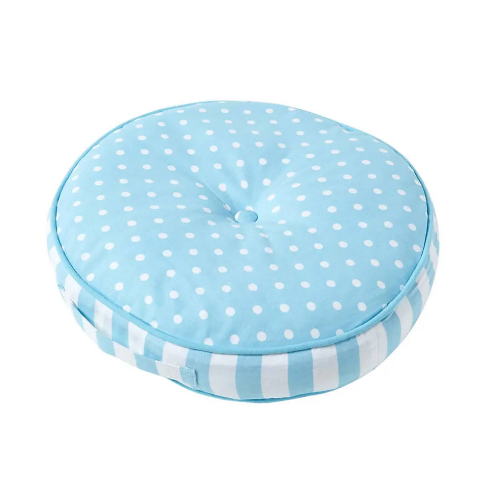 Coussin de sol rond pour enfants bleu et blanc à pois 43 cm - HOMESCAPES