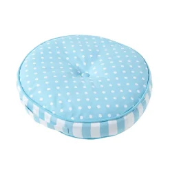 Coussin de sol rond pour enfants bleu et blanc à  pois 43 cm - HOMESCAPES