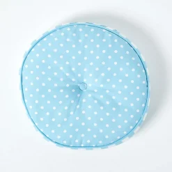 Coussin de sol rond pour enfants bleu et blanc à pois 43 cm - HOMESCAPES