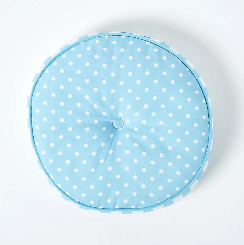 Coussin de sol rond pour enfants bleu et blanc à pois 43 cm - HOMESCAPES