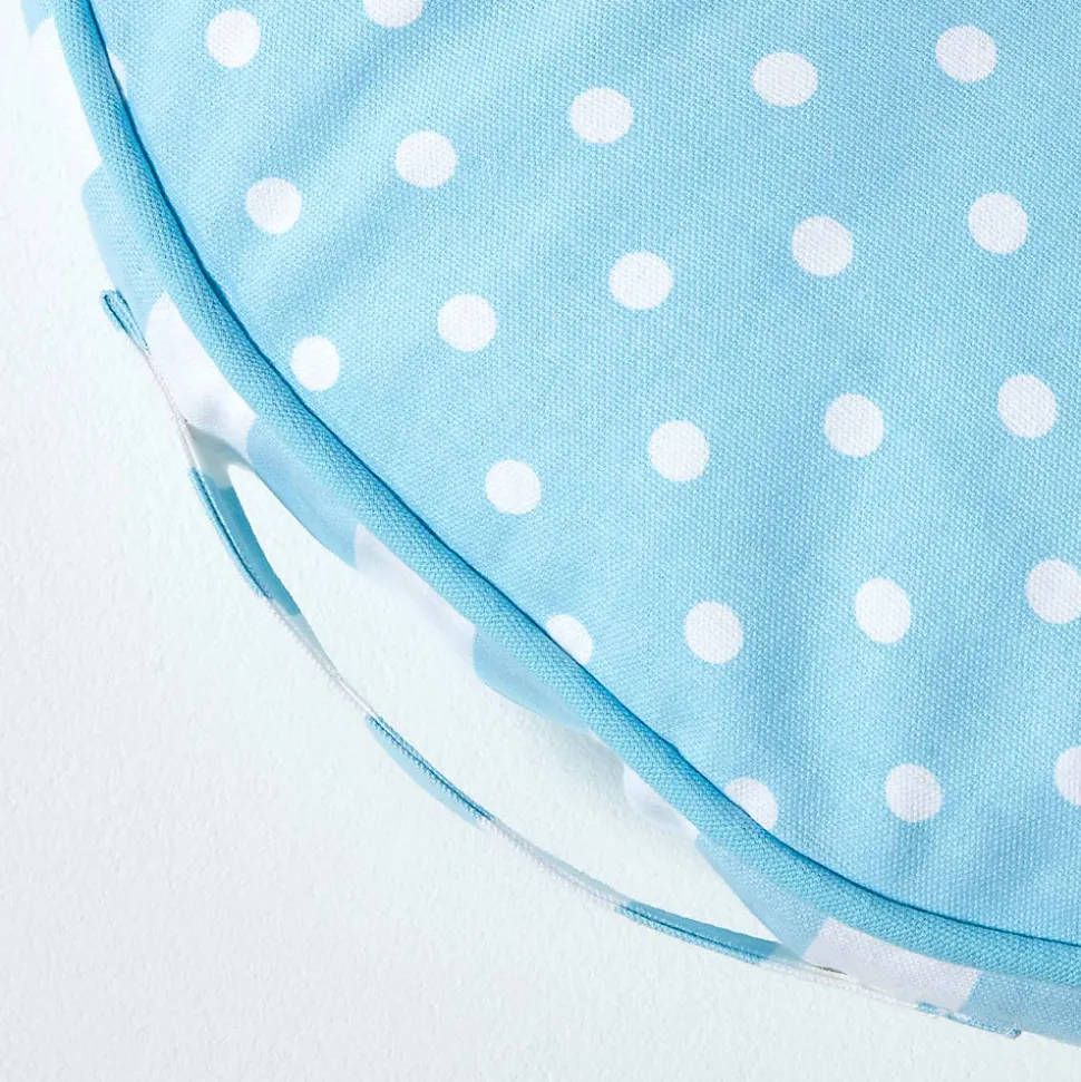 Coussin de sol rond pour enfants bleu et blanc à pois 43 cm - HOMESCAPES