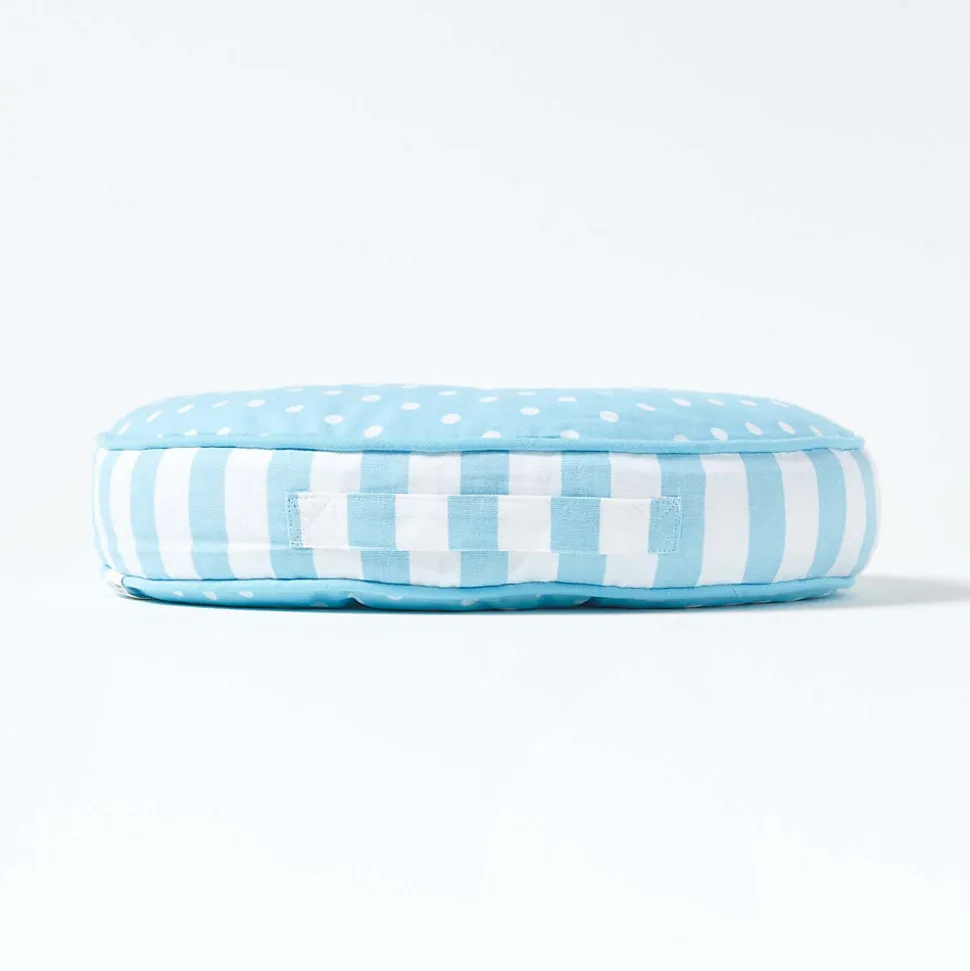Coussin de sol rond pour enfants bleu et blanc à pois 43 cm - HOMESCAPES