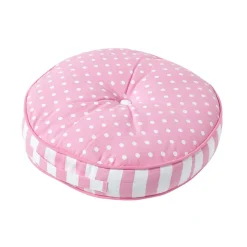 Coussin de sol rond pour enfants rose et blanc à pois 43 cm - HOMESCAPES