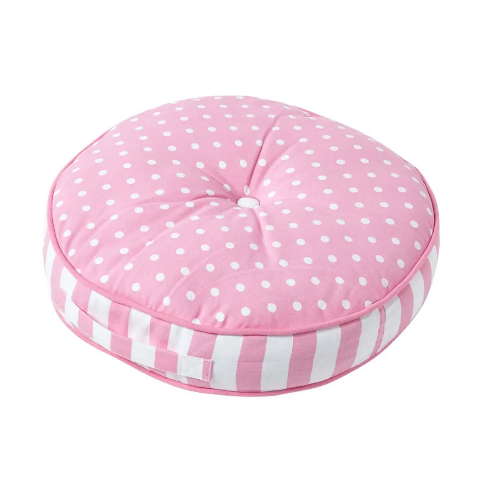 Coussin de sol rond pour enfants rose et blanc à pois 43 cm - HOMESCAPES