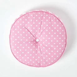 Coussin de sol rond pour enfants rose et blanc à pois 43 cm - HOMESCAPES