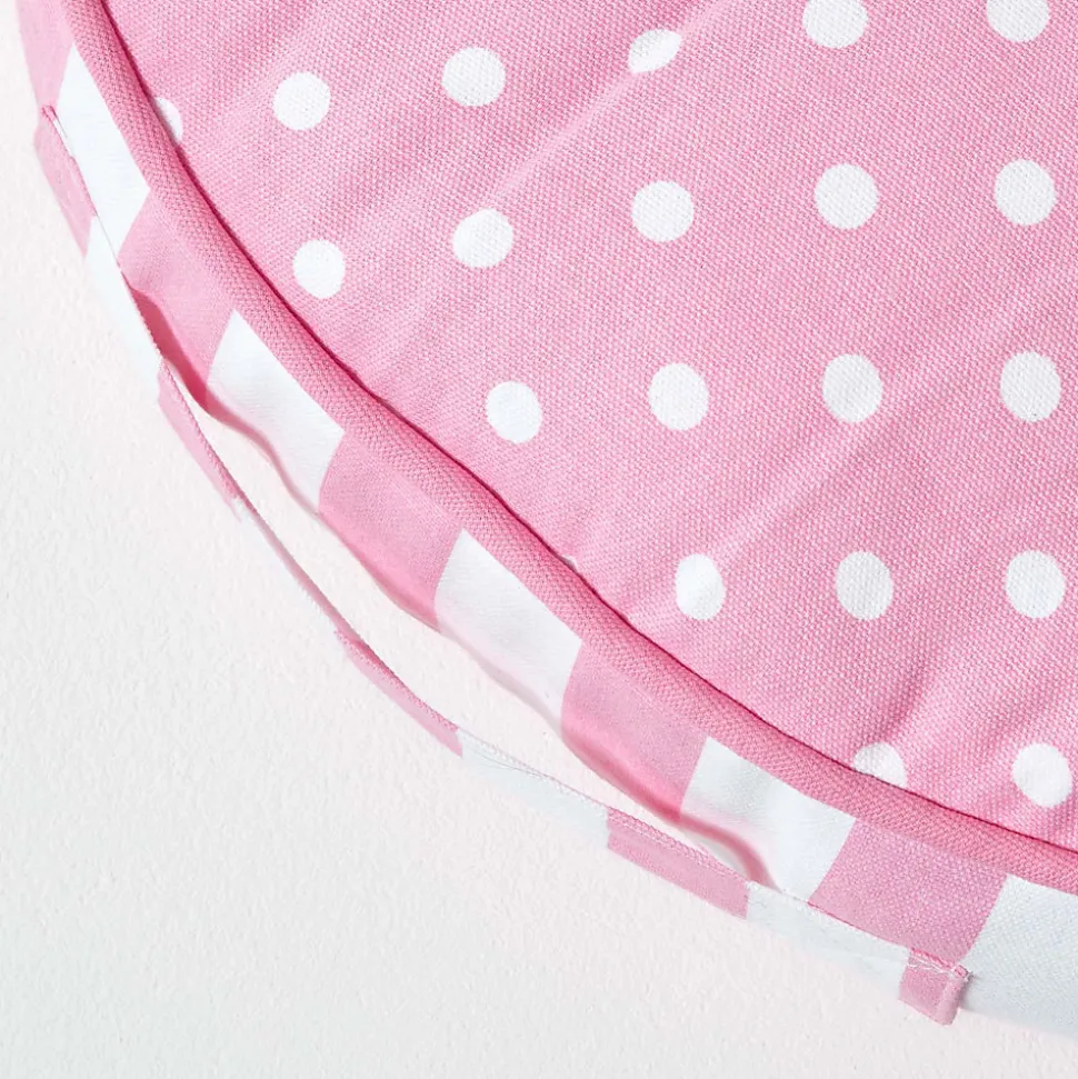 Coussin de sol rond pour enfants rose et blanc à pois 43 cm - HOMESCAPES