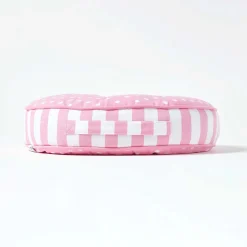 Coussin de sol rond pour enfants rose et blanc à pois 43 cm - HOMESCAPES