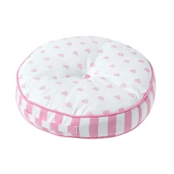 Coussin de sol rond pour enfants rose et blanc à motif cœurs 43 cm - HOMESCAPES