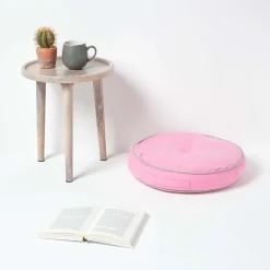Coussin de sol rond rose et gris 43 cm - HOMESCAPES