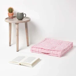 Coussin de sol rose - carreaux vichy - 40 x 40 cm - HOMESCAPES