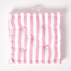 Coussin de sol rose - grandes rayures - 50 x 50 cm - HOMESCAPES