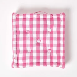 Coussin de sol rose à  grands carreaux vichy, 40 x 40 cm - HOMESCAPES