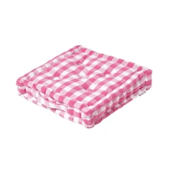Coussin de sol rose à grands carreaux vichy, 50 x 50 cm - HOMESCAPES