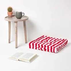 Coussin de sol rouge - grandes rayures - 40 x 40 cm - HOMESCAPES
