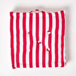 Coussin de sol rouge - grandes rayures - 40 x 40 cm - HOMESCAPES